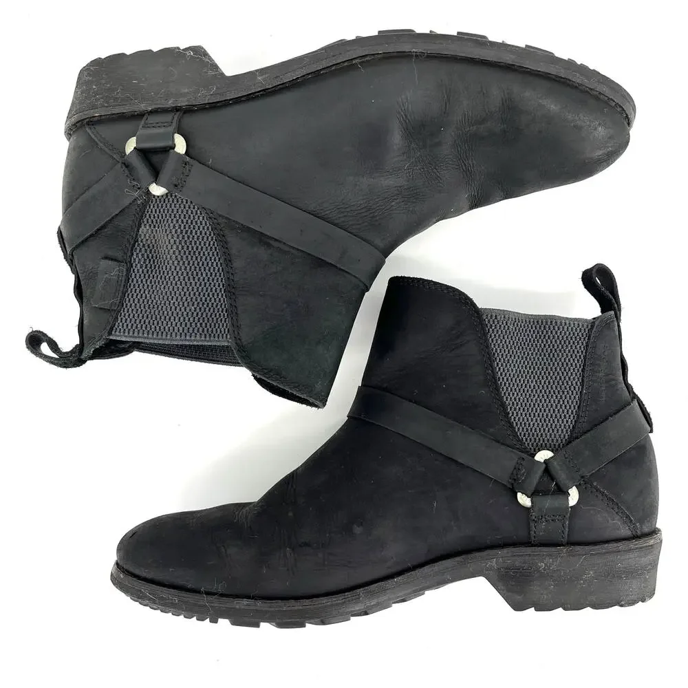 Teva Ellery‎ Women's black leather waterproof harness ankle boots (8.5)